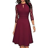 HOMEYEE Women's Round Neck Hollow Out Lace Patchwork Retro Party Dresses A234