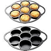 bangminda Cast Iron Biscuit Pan Set of 2, Muffin Pan with Handle Pre-seasoned Cast Iron Cookware for Muffins & Scones 7 Impressions