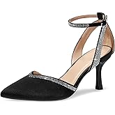 mysoft Women's Pumps Shoes Pointed Toe Kitten Low Heels Stiletto Ankle Strap Closed Toe Wedding Party Dress Sandals