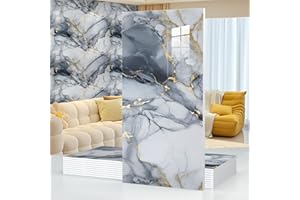 CHEJIAYE 10pcs Thick Marble Peel and Stick Waterproof Wall Panels,Heat-Resistant Backsplash Tile, 23.6"x11.8" PVC Foam Wall Sticker for Kitchen,Living Rooms,TV Walls,Blue and Gold (Not Real Tile 19.4Sq. Ft.)