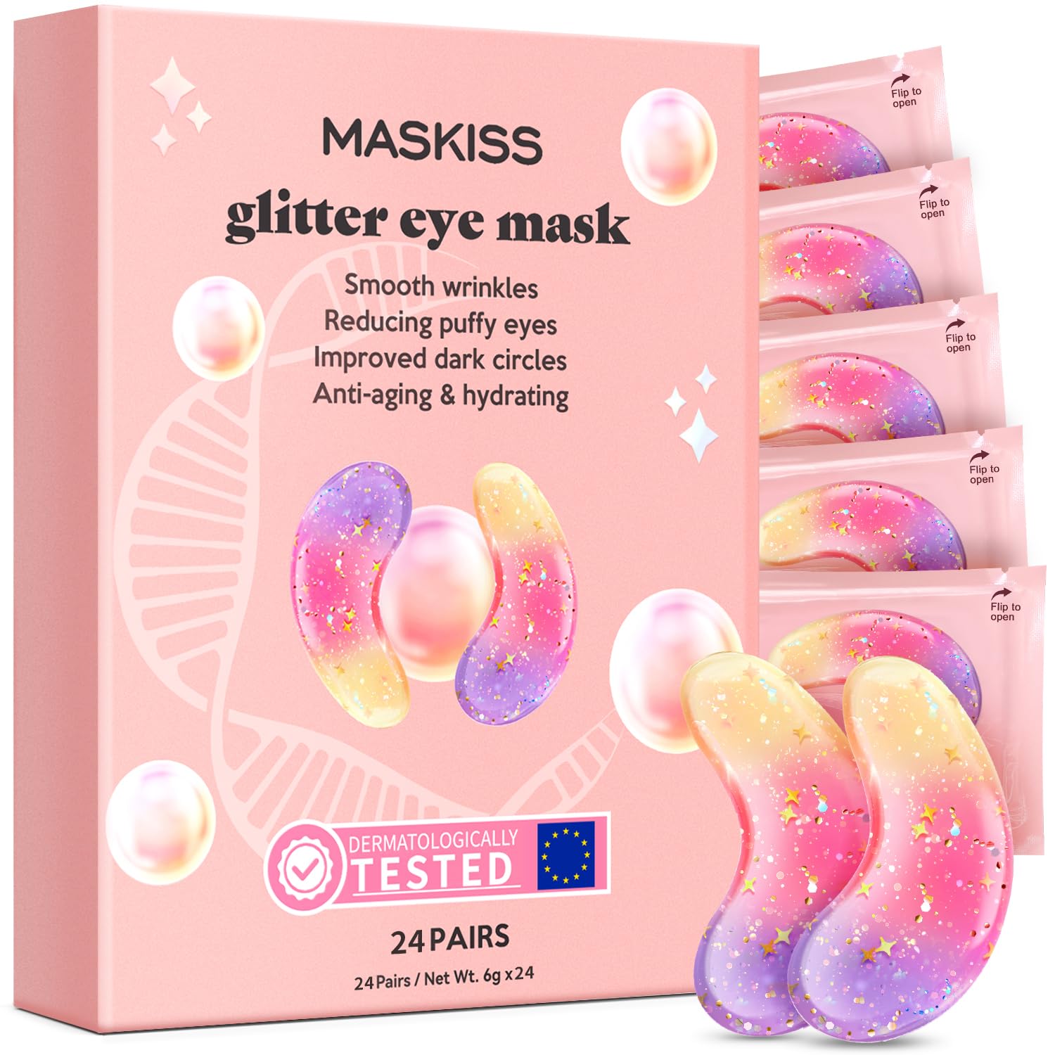 Under Eye Patches (24 Pairs)-New Tri-color Glitter Eye Gel Pads for Dark Circles Puffy Eyes,Under eye Bags,Wrinkles Removal, Natural Collagen Self Care Under Eye Mask Skincare Patches for Women Teen
