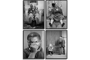 TWNSLLA Funny Bathroom Wall Art Set of 4,Black and White Wall Decor Movie Posters Prints,Vintage Humor Bathroom Decor Wall Art for Toilet Restroom Signs,Unframed,8x10inch