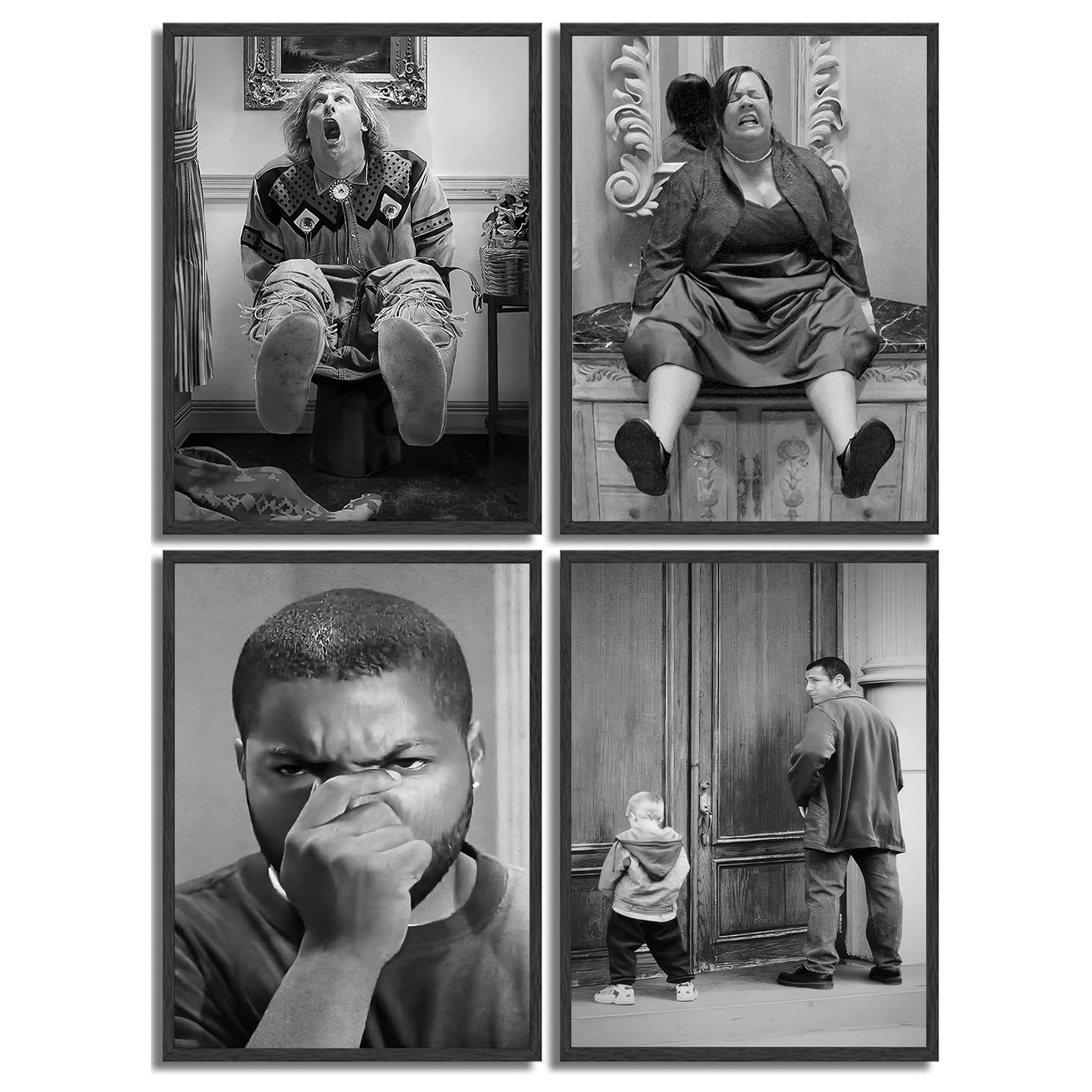 Photo 1 of Funny Bathroom Wall Art Set of 4,Black and White Wall Decor Movie Posters Prints,Vintage Humor Bathroom Decor Wall Art for Toilet Restroom Signs,Unframed,8x10inch