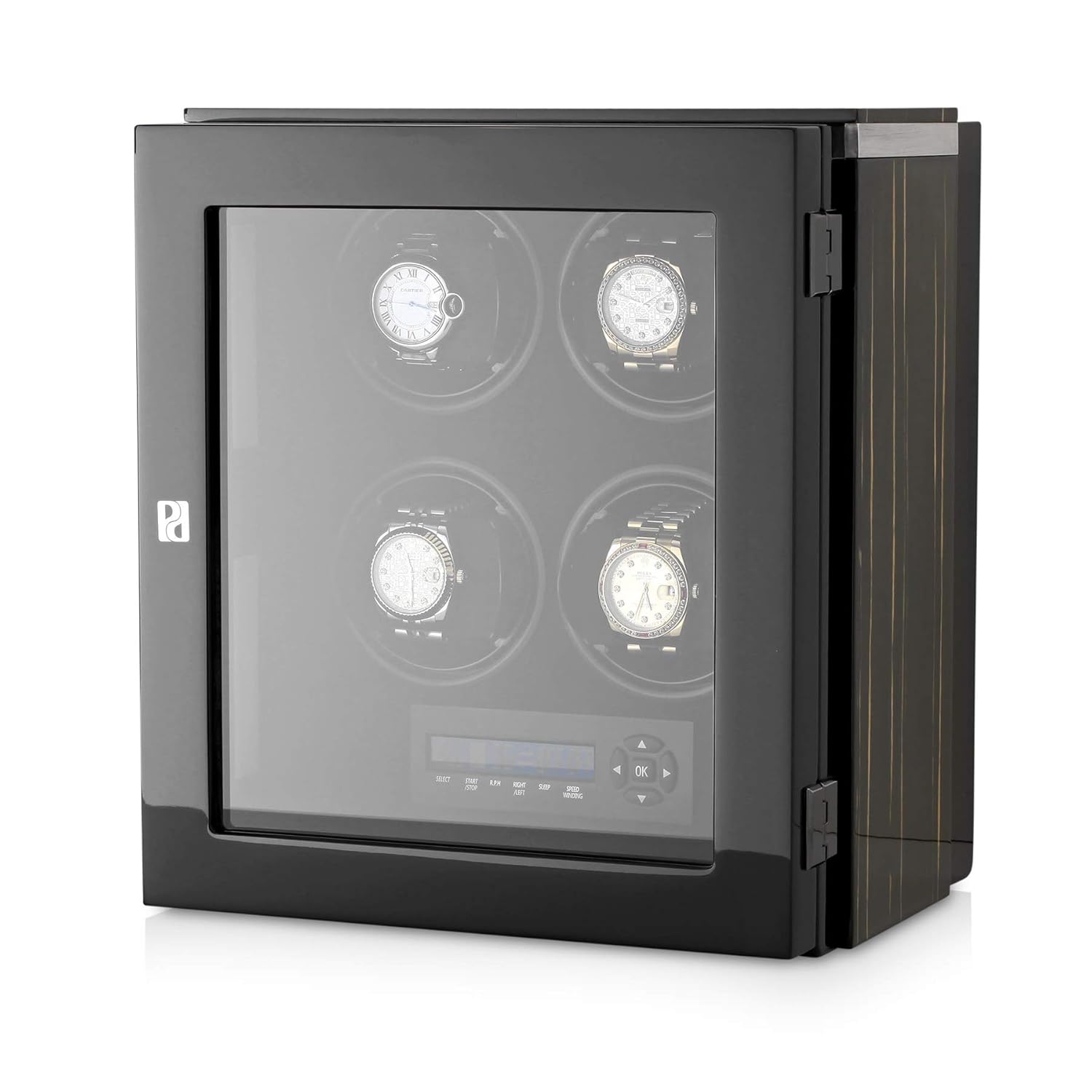4 Watch Winder Box For Automatic Watches With Led Backlight And Lcd Display