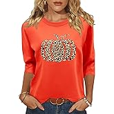 FKQRXO Women's 3/4 Sleeve Pullover Sweaters Crew Neck Cute Halloween Christmas Hearts Knitted Casual Sweater