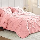JOLLYVOGUE Twin Comforter Set 5 Pieces - Bed in a Bag Twin for All Season, Pintuck Bedding Comforter Sets with Comforter, Flat Sheet, Fitted Sheet and Pillowcases & Shams, Pink