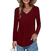 Elesomo Womens T Shirts V Neck Summer Short/Long Sleeve Cotton Tops Tees