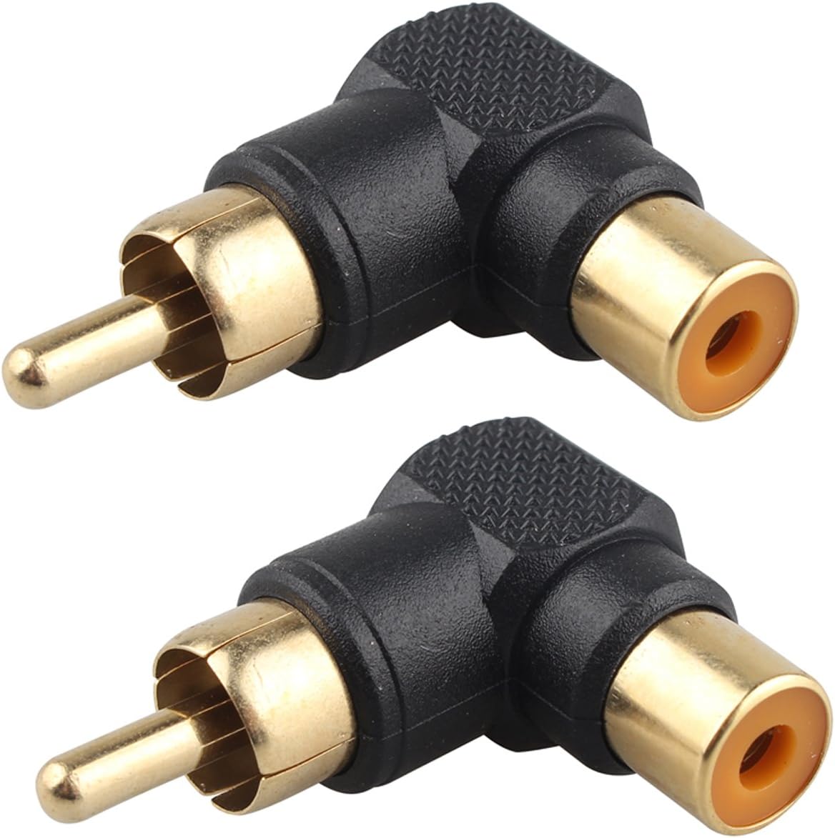Futheda 2PCS RCA Phono Adaptor Male to Female Right Angled (90 Degree) Adapter, Gold