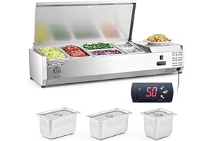 Wilprep Refrigerated Condiment Prep Station, 48" Sandwich Prep Table Refrigerator with 2 1/3 2 1/4 & 2 1/6 Pans LED Display, NSF ETL Listed Salad Bar Buffet Station with Adjustable Temperature