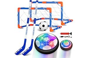Bheddi Hover Hockey Soccer Ball Set Boys Toys - 2 in-1 Rechargeable Indoor & Outdoor Game with 2 Goals and LED Lights - Perfe