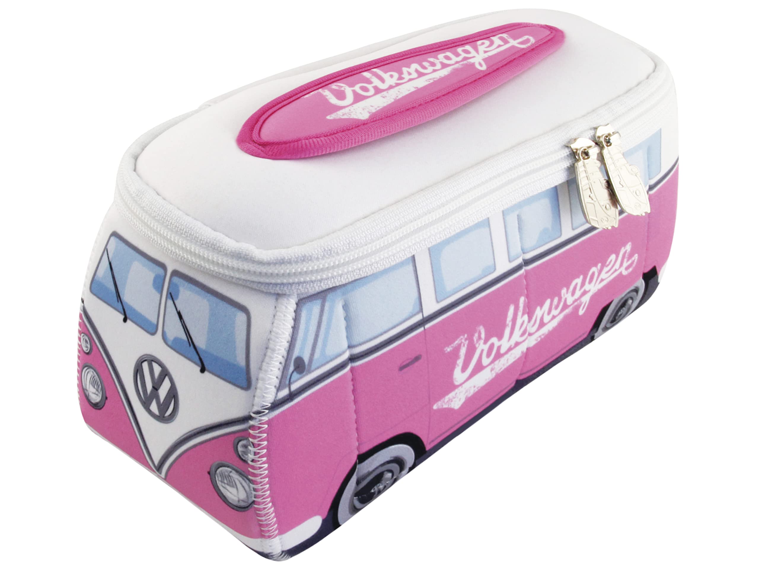 BRISA VW Collection - Volkswagen Neoprene Universal Makeup Cosmetics Toiletry Travel Pharmacy Bag in T1 Bus Design (Pink/Large)