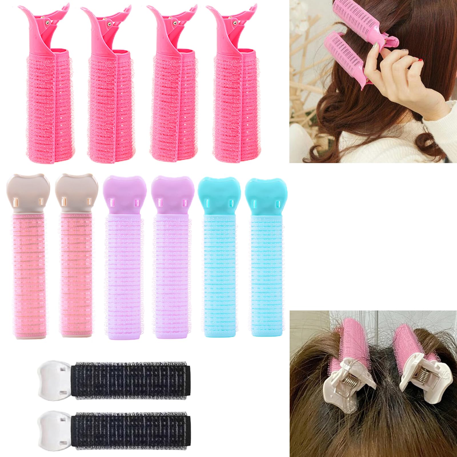 BSITSSS 12 Pcs Hair Rollers with Clips Set, Hair Rollers and Hair Volume Clips, Rollers for Hair Volume with Its Own Clip Root Clips for Curly Hair Instant Hair Root Volume Clip for Women and Girls
