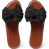 EcooInviv Women's Round Toe Bow Flat Sandals, Soft Slides Open-Toe Summer Slippers