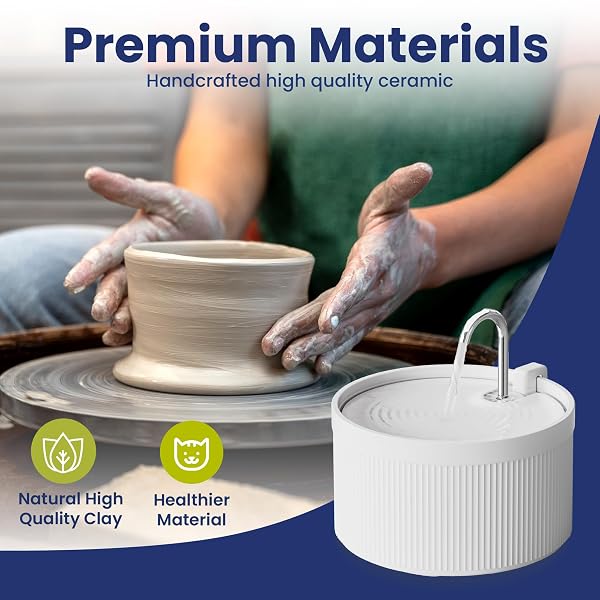 PAWSPIK CERAMIC SERENITY PET WATER FOUNTAIN – FAUCET-STYLE SPOUT, QUIET MOTOR, 5-LAYER FILTER – BPA-FREE CERAMIC BOWL FOR DOGS & CATS, 9-CUP, WHITE