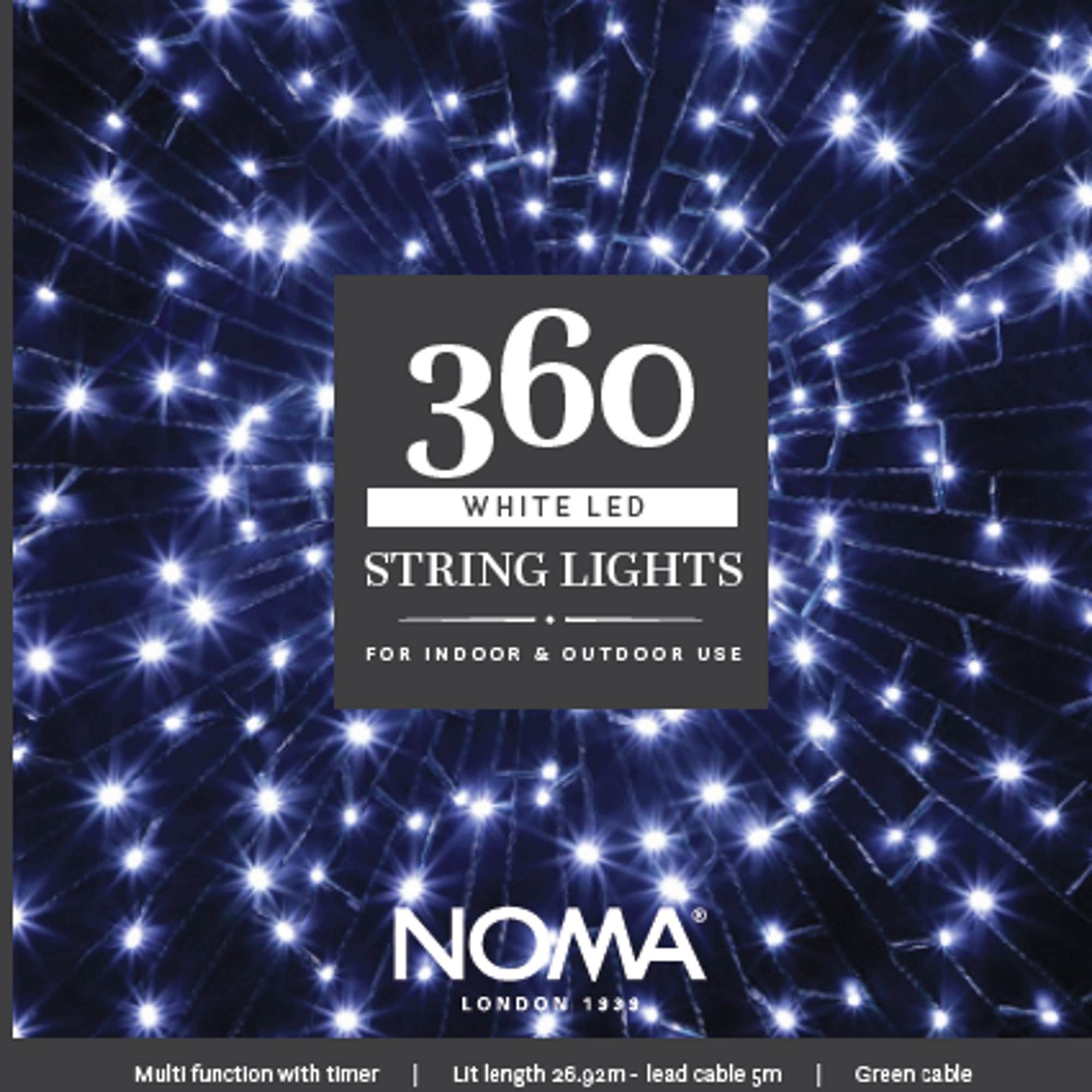Noma 360 LED Christmas Tree Lights : Green Cable : Plug-in with Timer : Bright White (4921513)