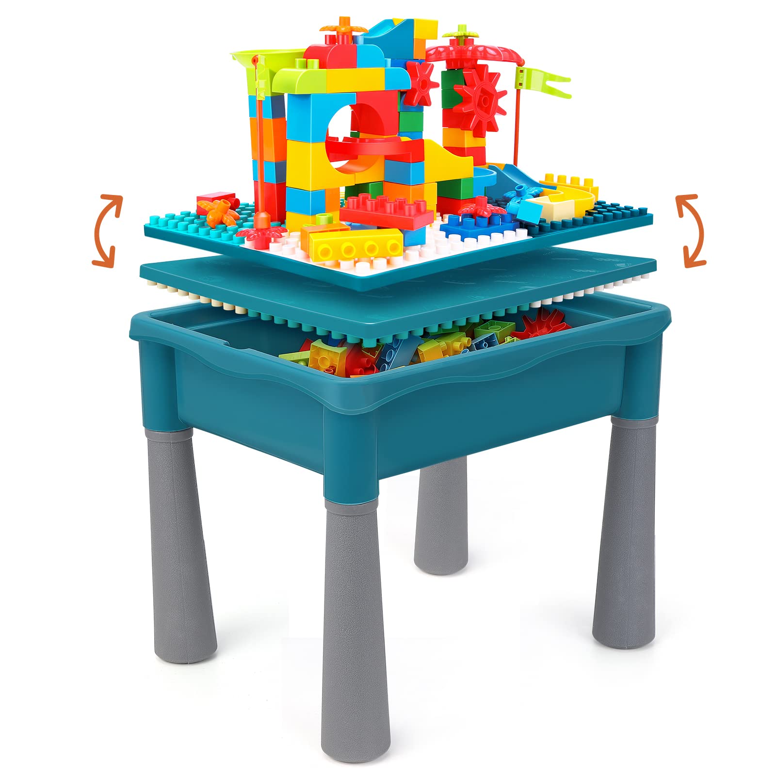 5-in-1 Multi Activity Sand Water Play Table, Double-Sided Kids Activity Table with Storage, 105pcs Marble Run Building Blocks Sensory Table for Kids Toddler Boys Girls Ages 1 2 3 Year Old