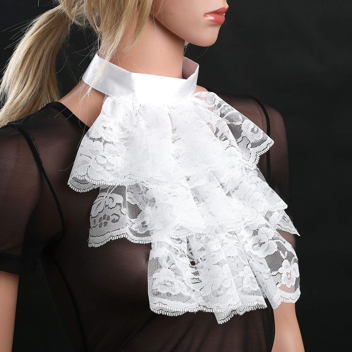 CHICTRY Lace Jabot Victorian Renaissance Ruffled Neck Collar Colonial Pirate Costume Accessory Cosplay Fancy Dress White One Size - Image 4