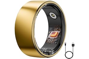 Kuinha Smart Ring Health Tracker - 24/7 Fitness & Sleep Tracking with Heart Rate Monitor, IP68 Waterproof Activity Tracker for Men/Women, 50+ Workout Modes, 7-Day Battery (Gold, 8)