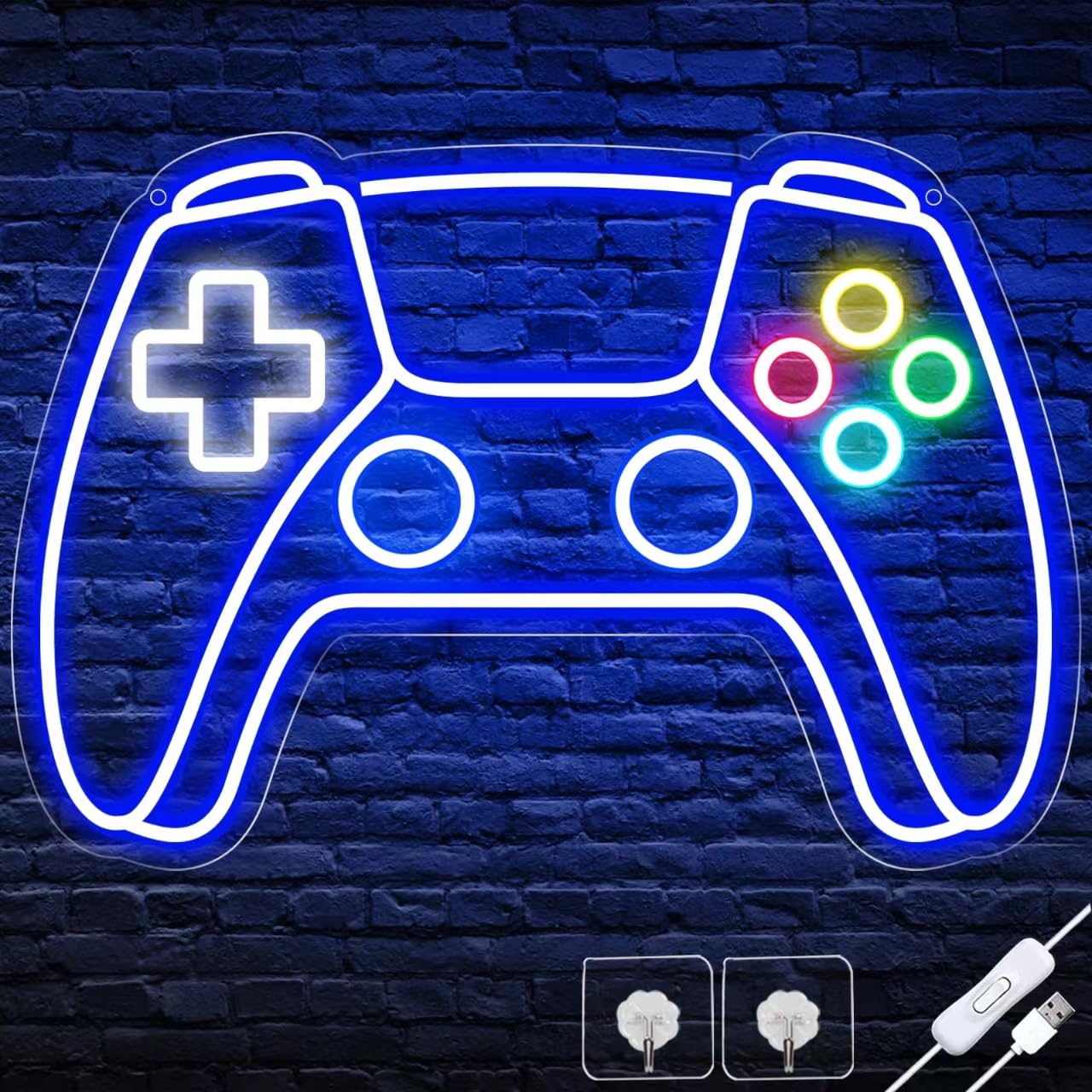 Ethlomoer Game Neon Sign, Gamepad Shaped Gaming Neon Light Sign, USB Powered Led Sign, Gamer Gifts, Neon Signs for Wall Decor, Kids Game Room, Boys Bedroom, Wall Art Decoration