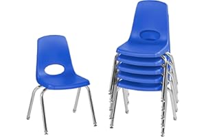 Factory Direct Partners 10364 14" School Stack Chair, Stacking Student Seat with Chromed Steel Legs and Nylon Swivel Glides for in-Home Learning or Classroom - Blue (6-Pack)