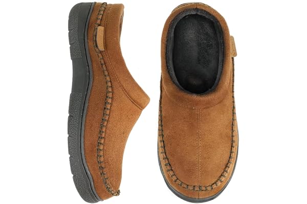 Zigzagger Men's Slip On Moccasin Slippers, Indoor/Outdoor Warm Fuzzy Comfy House Shoes Gift for Father