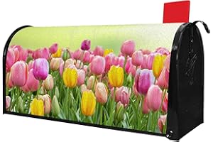 PUTWARE Tulip Flower Mailbox Covers Magnetic Standard Size 21" X 18" Daffodils Spring Summer Welcome Mailbox Wraps Post Letter Box Cover for Garden Yard Home Decor Outdoor Decorations