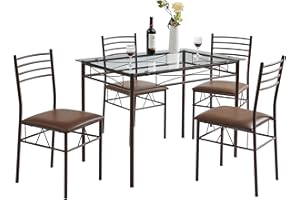 VECELO Kitchen Dining Room Table and Chairs [4 Placemats Included] 5-Piece Dinette Sets, Space Saving (Brown), 43.3"