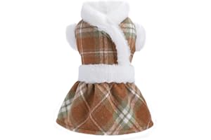 FETTORLER Dog Sweaters for Small Dogs Girl Dog Dress Sweater Winter Puppy Clothes Cold Weather Dog Coat Fleece Warm Pet Outfit Skirt for Chihuahua Yorkie Teacup Plaid Cat Apparel (XX-Small, Brown)