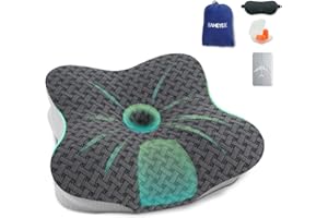 SAHEYER Travel Pillow for Sleeping, Ergonomic Cervical Neck Support Pillows, Lightweight Memory Foam Travel Pillow for Camping, Backpacking, Hammock - with Travel Storage Bag and Cooling Cover, Black