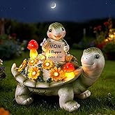 Season 2 Season Solar Turtle Garden Statue 7.5 inches, I Flippin Love You Tortoise Figurine with 7 LED Lights, Outdoor Lawn Decor for Patio, Yard, Balcony, Birthday for Mom, Grandma, Women