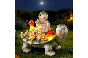 Solar Turtle Garden Statue 7.5 inches, I Flippin Love You Tortoise Figurine with 7 LED Lights, Outdoor Lawn Decor for Patio, 