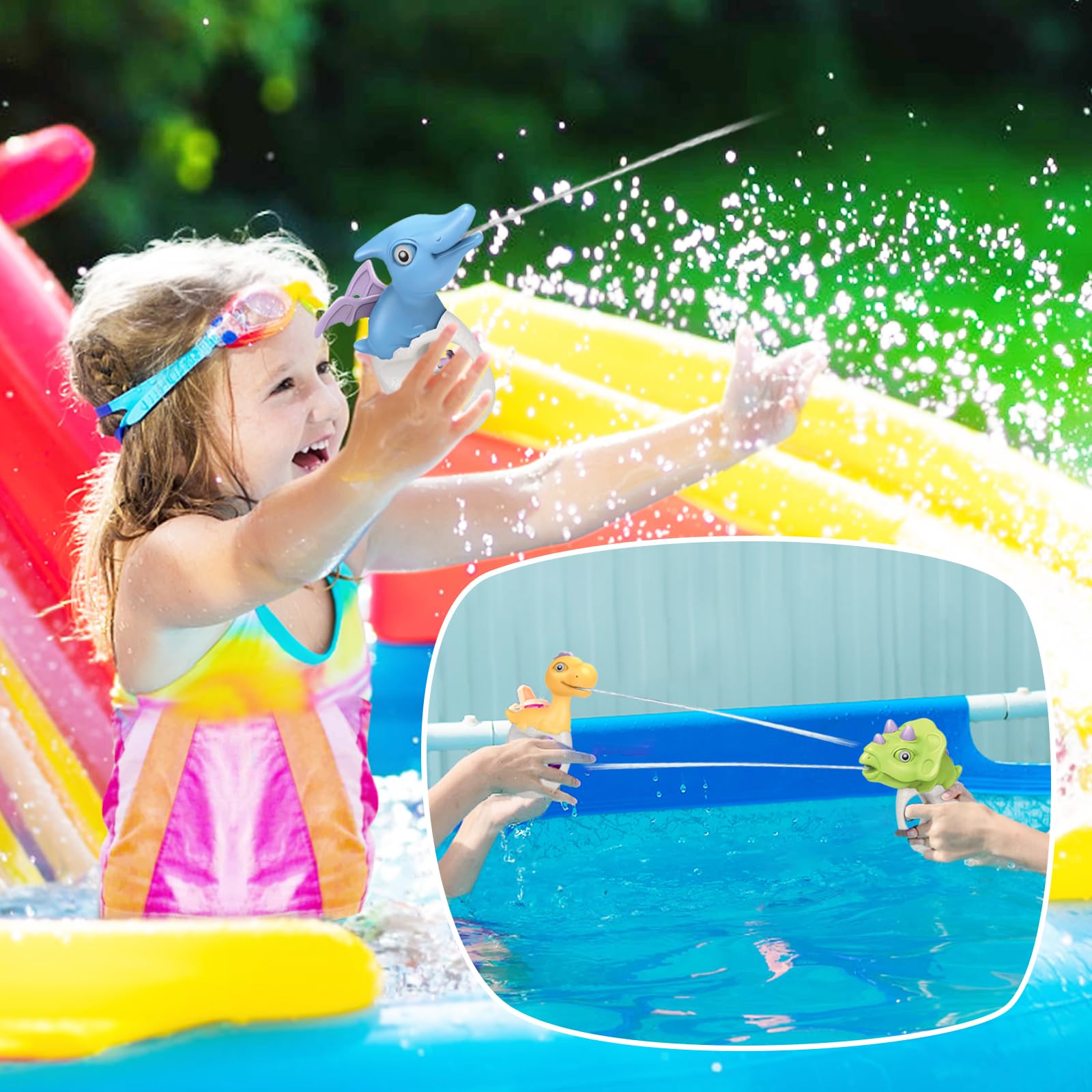 SOETDERT Wasserpistole Kinder, 4 Stück Dinosaurier Wasserpistole, Wasserspritzpistole Klein, Water Gun Mini Spritzpistole Kinder Schwimmbad Spielzeug für Garten Strände Sommer Party Outdoor (4pcs) 6