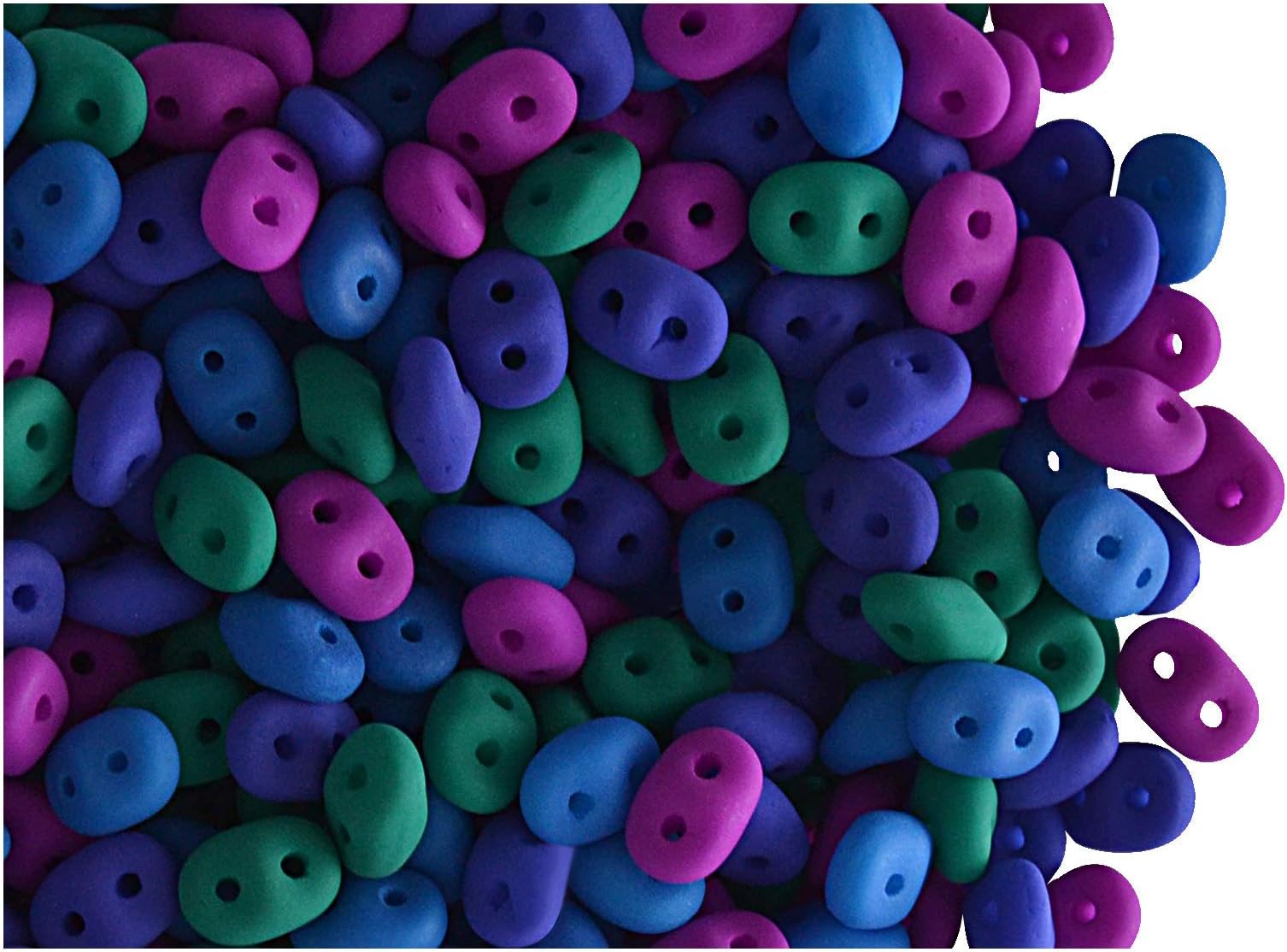 10 Grams (0,35 Ounces) Czech Two-Hole Seed Beads SuperDuo 2.5x5 mm Neon Matte Dark Mix