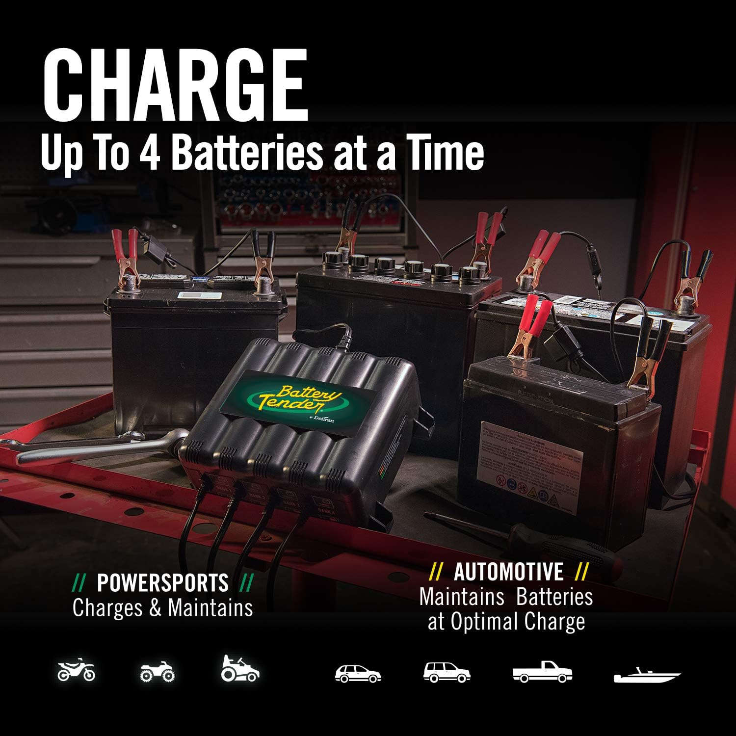 Battery Tender 4-Bank: 12V, 1.25 Amp Battery Charger - 12V Battery Charging Bank with 4 Ports - Simultaneously Charges and Maintains Up to Four Batteries - 022-0148-DL-WH: Automotive