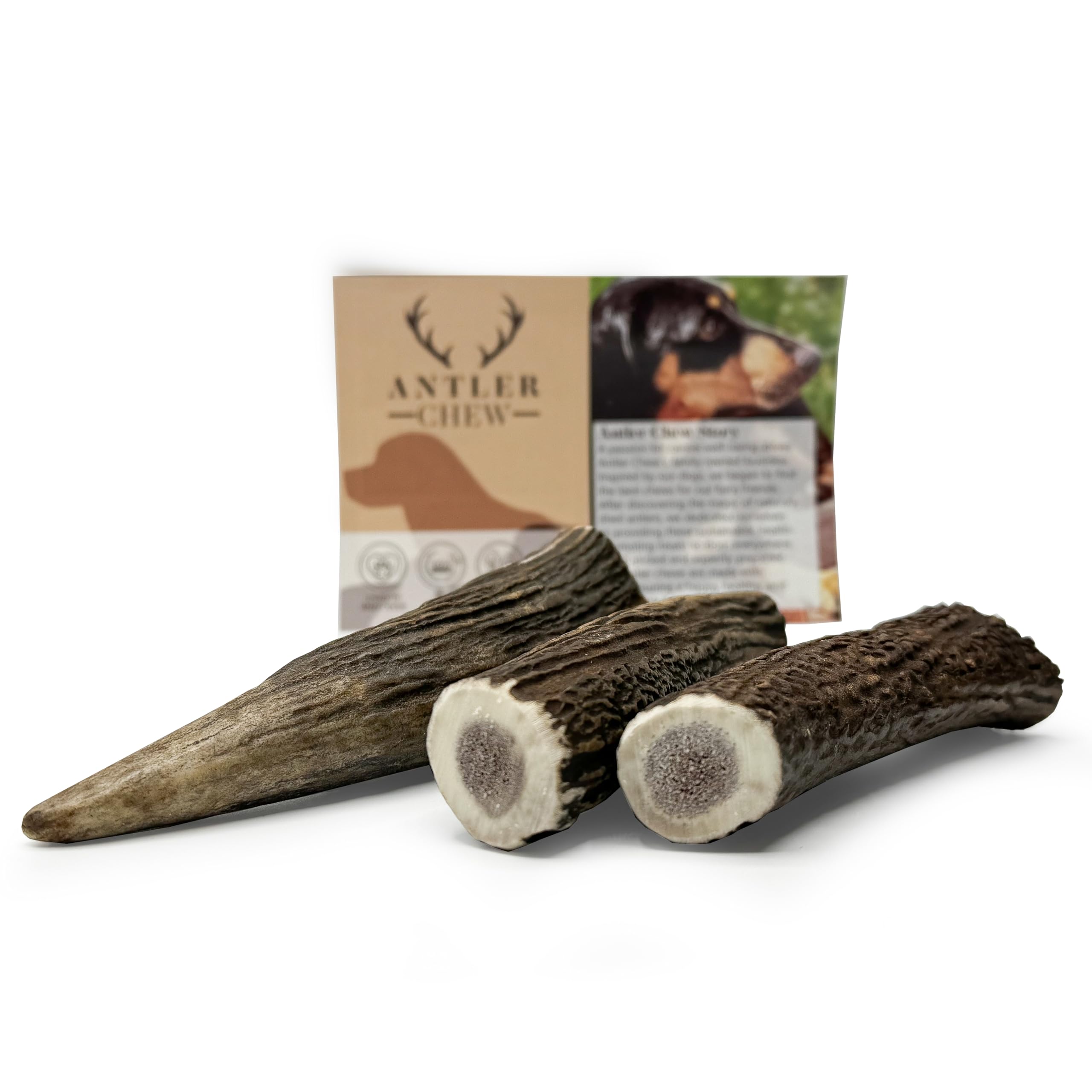 Antler Dog Chews by Antler Chew – 3-Pack Medium (71–90g, From 10cm) | Naturally Shed & Sanded | Long-Lasting, Odourless Chew Toys for Moderate Chewers | Supports Dental Health
