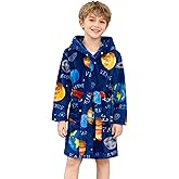 LANKMEI Boys Girls Robe Fleece Soft Hooded Kids Bathrobes Toddler Cute Plush Robes for Kids, 4-12 Years