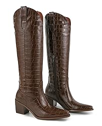 Pasuot Knee High Boots for Women - Brown Wide Calf