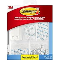 Command Variety Pack, Picture Hanging Strips, Wire Hooks and Wall Hooks, Damage Free Hanging Clear Variety Pack for Up to 19 