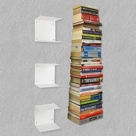 A10SHOP Zeta Wood White Metal Invisible Wall Mount Bookshelves - Set of 3