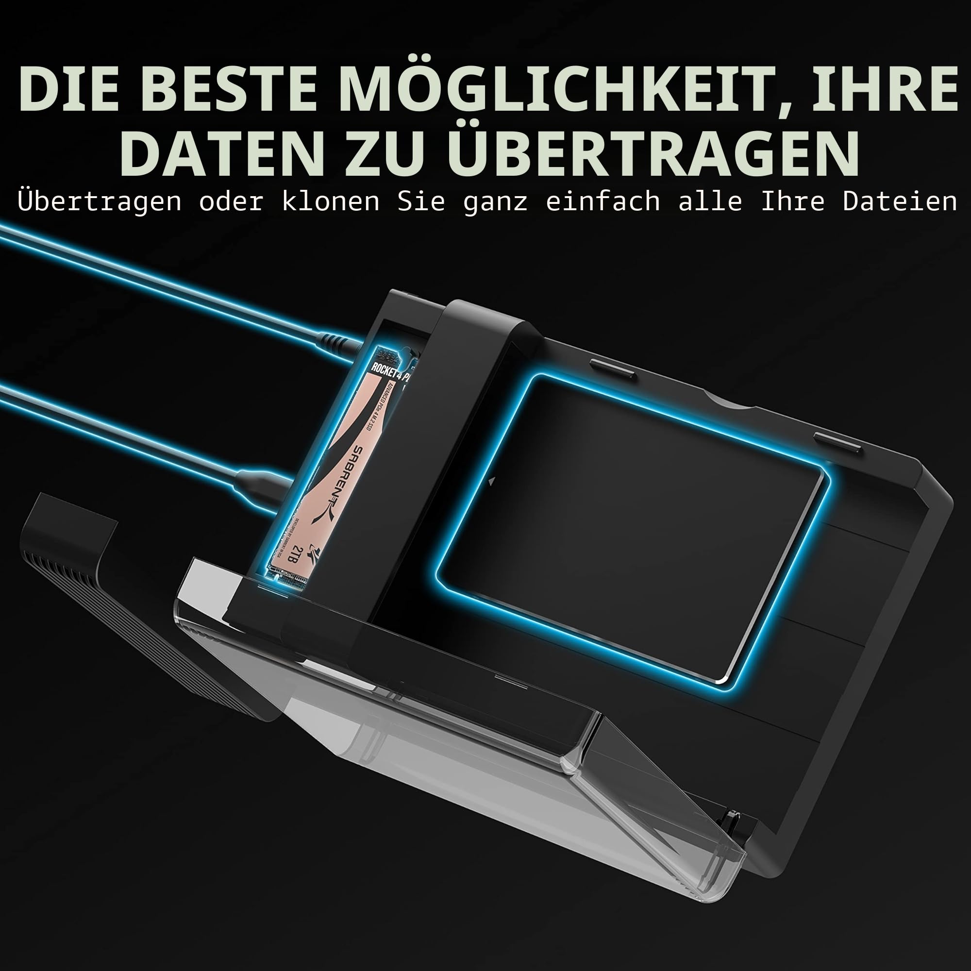 SABRENT M.2 SSD & HDD Festplatten Dockingstation, NVME Gehäuse Festplattengehäuse, 2,5" 3.5" SATA & M2 Dock, Werkzeuglos USB C 10Gbps Docking Station mit Offline Klonen, M 2 Kühlkörper (DS-UFNC) 8