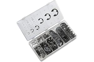 NEIKO 50455A E-Clip Assortment Set | 300 PCS, 9 SAE Sizes, Heat Treated External Retaining Clips, 1/16" - 7/8 Inch | High Car