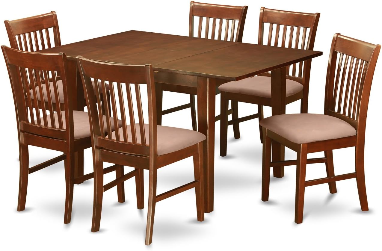 East West FurniturePSNO7-MAH-C 7 Piece Dining Room Furniture Set Consist of a Rectangle Wooden Table with Butterfly Leaf and 6 Linen Fabric Upholstered Chairs, 32x60 Inch