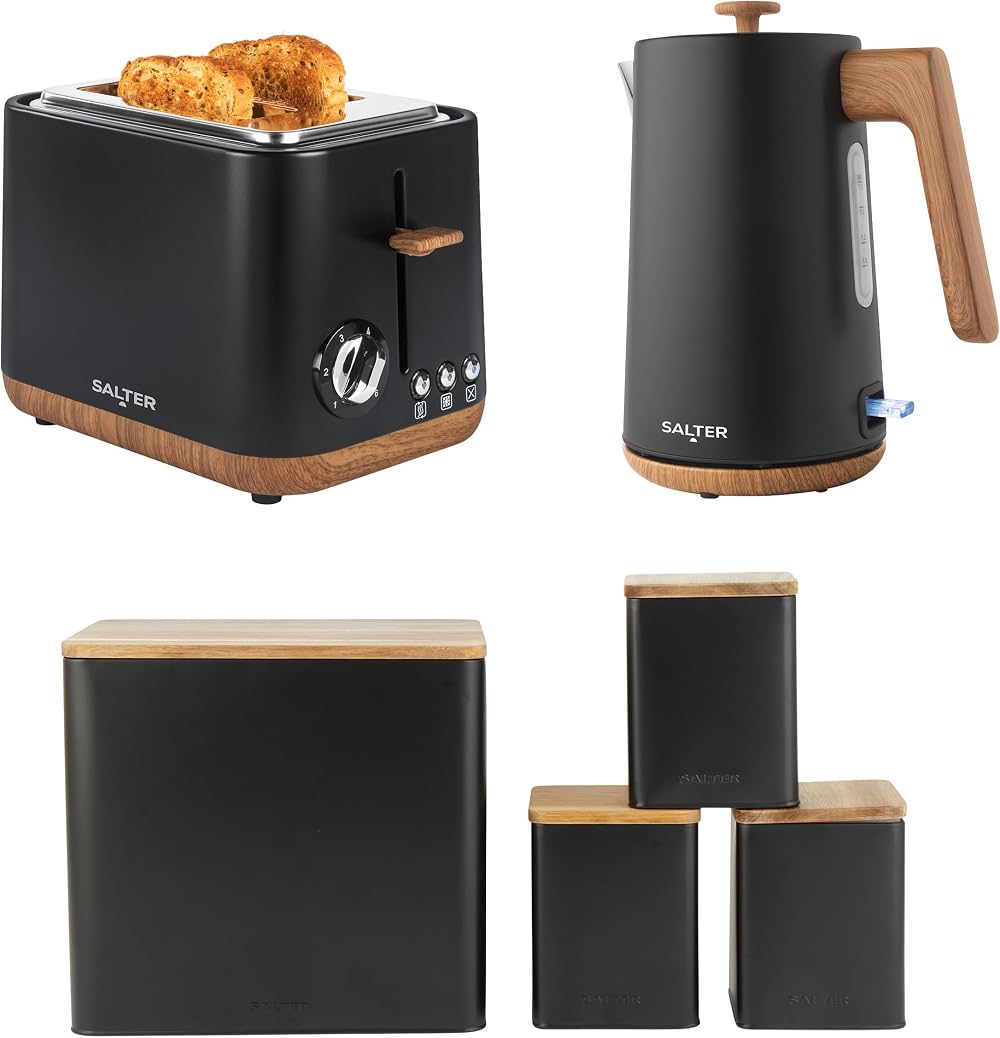 Salter Toronto 3-Piece Kitchen Set Kettle 1.7L 3kW Toaster 2-Slice Matte Black