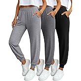 Sweetyweee 3 Pack Women's Yoga Joggers, Cozy Lounge Pants with Pockets Gym Athletic Loose Sweatpants Comfy Cuffed Pants