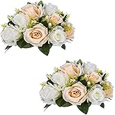 Sziqiqi Faux Silk Rose Flowers Artificial Flowers for Wedding Party Centerpiece Decorations Home Decorative Flowers, Champagne & White