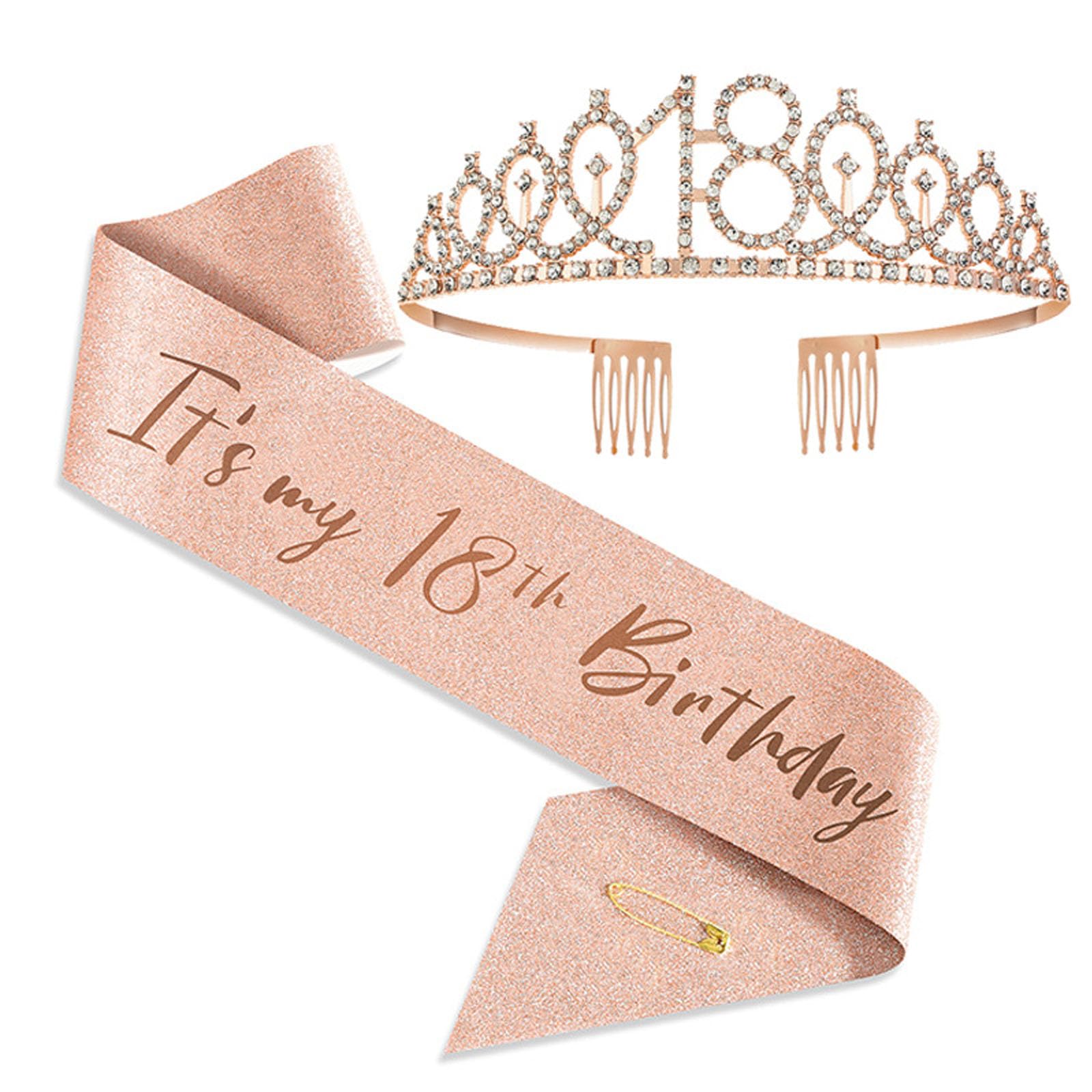JOUWUI 18th Birthday Tiara Crown and Princess Sash, 18th Birthday Decorations for Her, Sweet 18 Gift for Girls, Birthdays Accessories Gifts