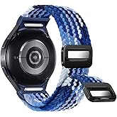 One Click No Gap Braided Bands Compatible with Samsung Galaxy Watch 7 6 4 5 FE Band 40mm 44mm/Galaxy Watch 6 4 Classic 47mm 43mm 42mm 46mm/Watch 5 Pro 45mm, 20mm Elastic Nylon Sport Strap Men Women