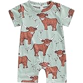 Gueuusu Country Baby Clothes Boy Girl Western Cow Print Short Sleeve Romper Bodysuit Ribbed One Piece Jumpsuit Summer Outfit
