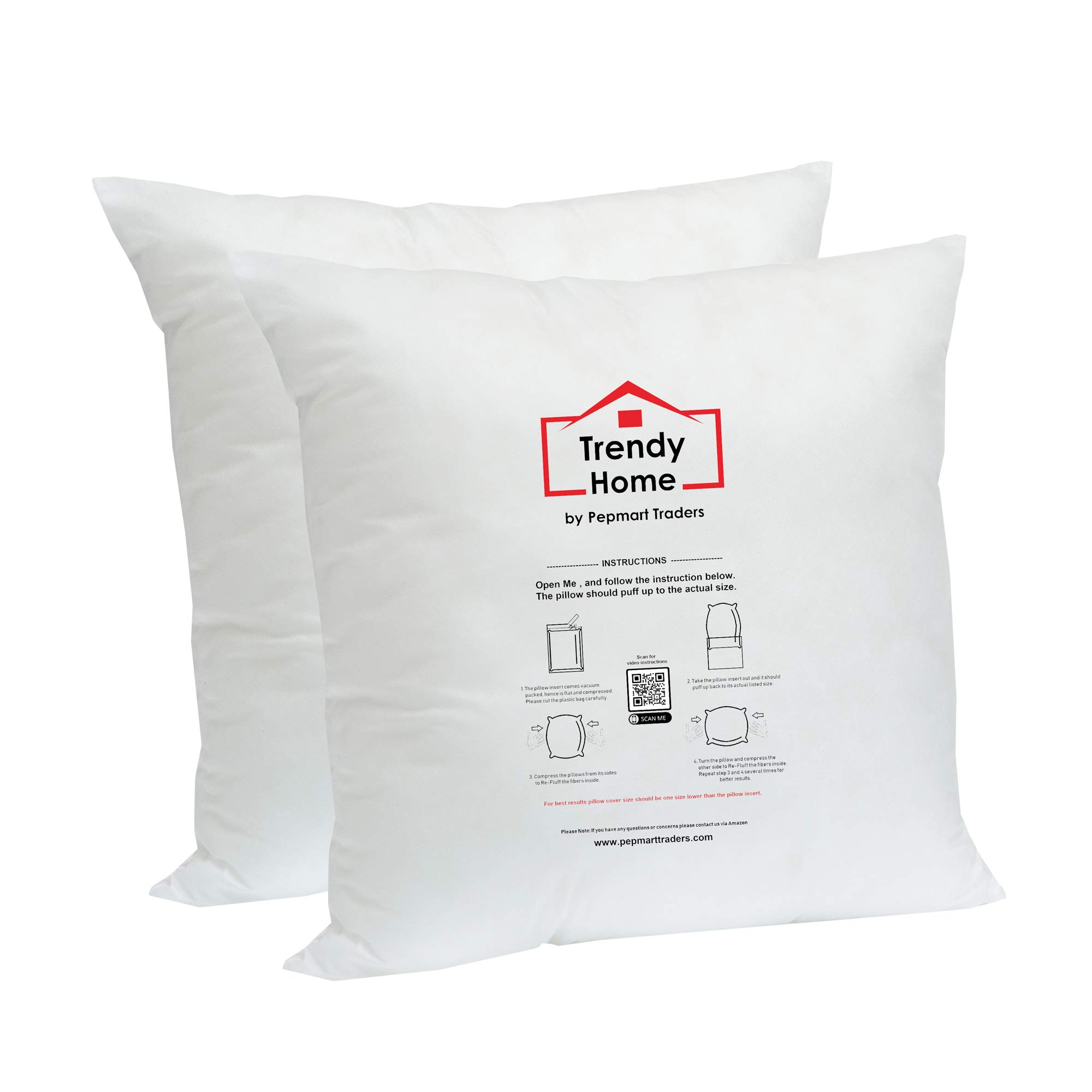 Trendy Home 16" x 16" Premium Hypoallergenic Stuffer Home Office Decorative Throw Pillow Insert, Standard/White 16x16(2pack)