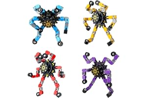 YOOUMOGA 4 PCS Finger Spinners Sensory Toys, Creative Transformable Chain Robot Toy Fidget Finger Spinners DIY Stress Relief Toy with Transformable Chain for Boys Girls